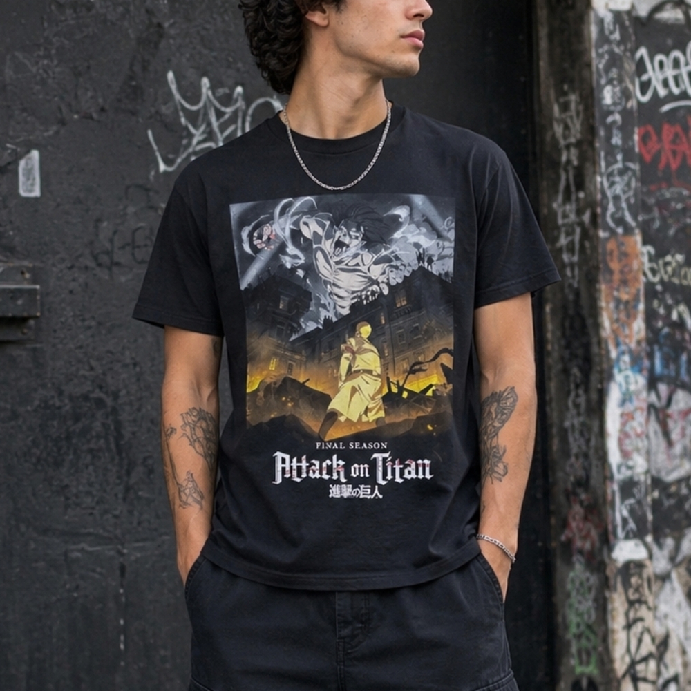 Attack on Titan Final Season Graphic T-Shirt Black Anime Tee Men’s Size S